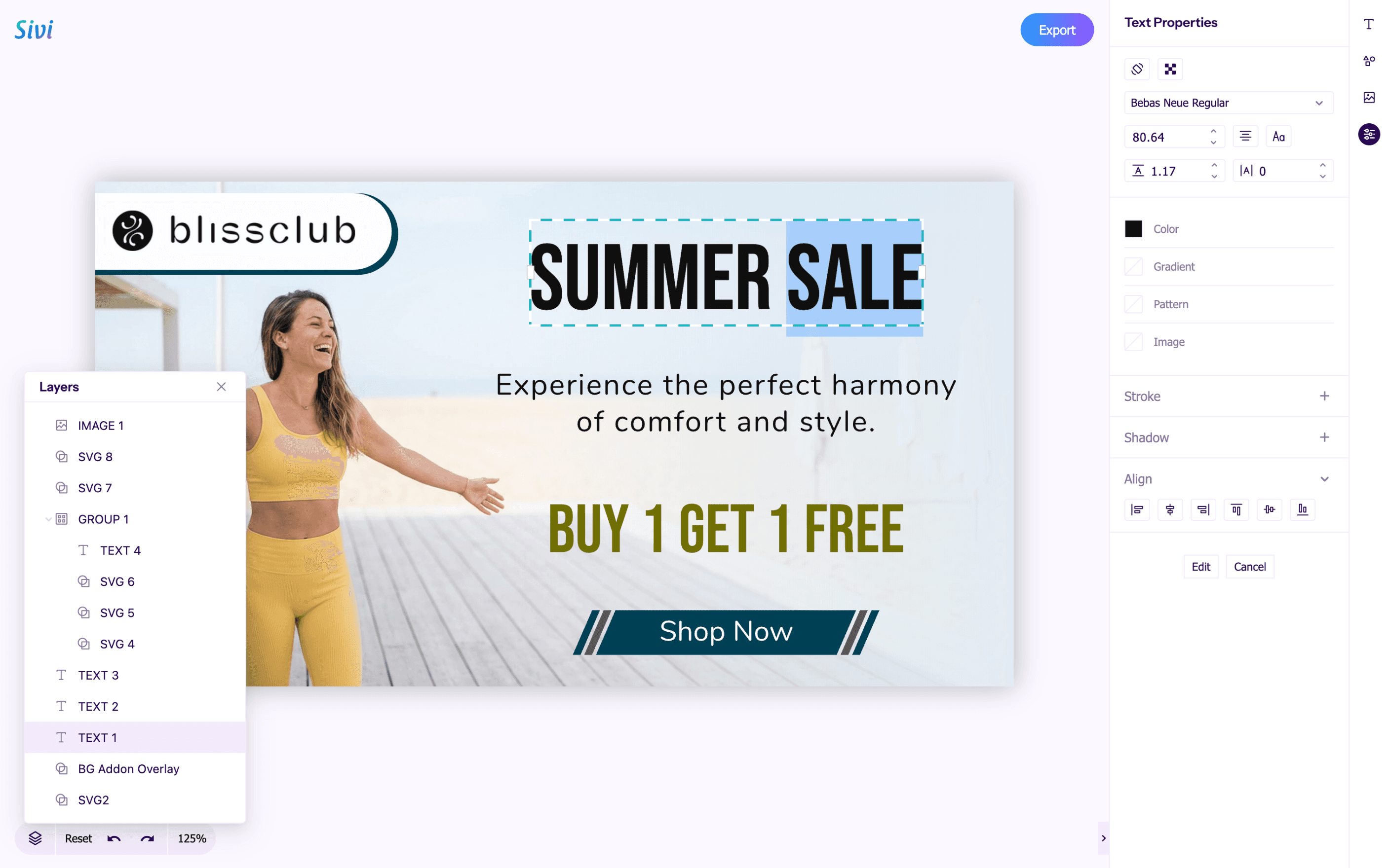 Edit AI Ad Creative generated with Sivi