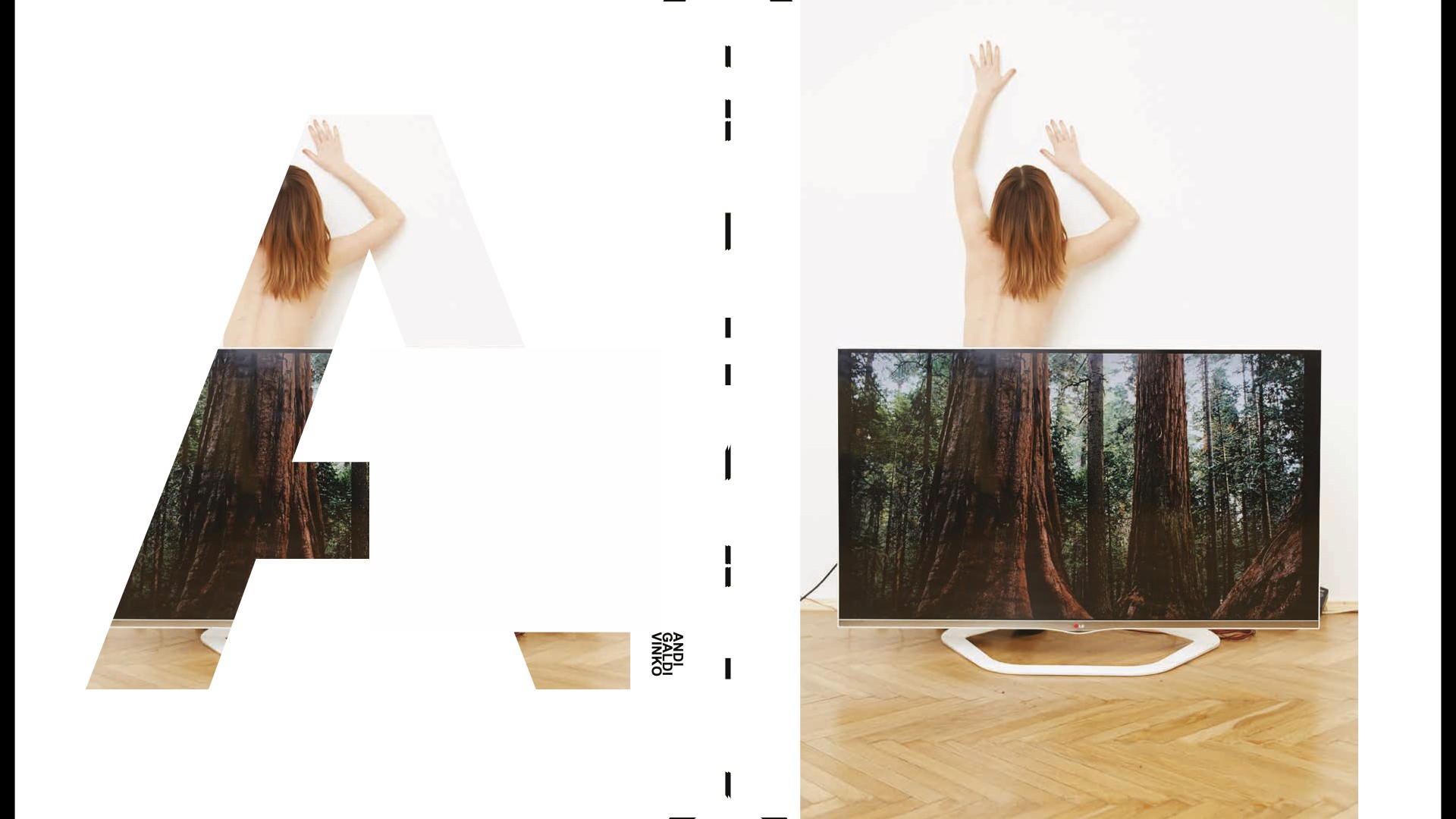 A split image featuring a person stretching in a minimalist setting and a serene natural landscape.