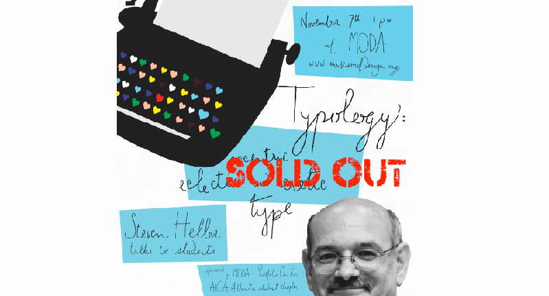 A poster made from colorful stickers and a black and white photo of a man wearing glasses.