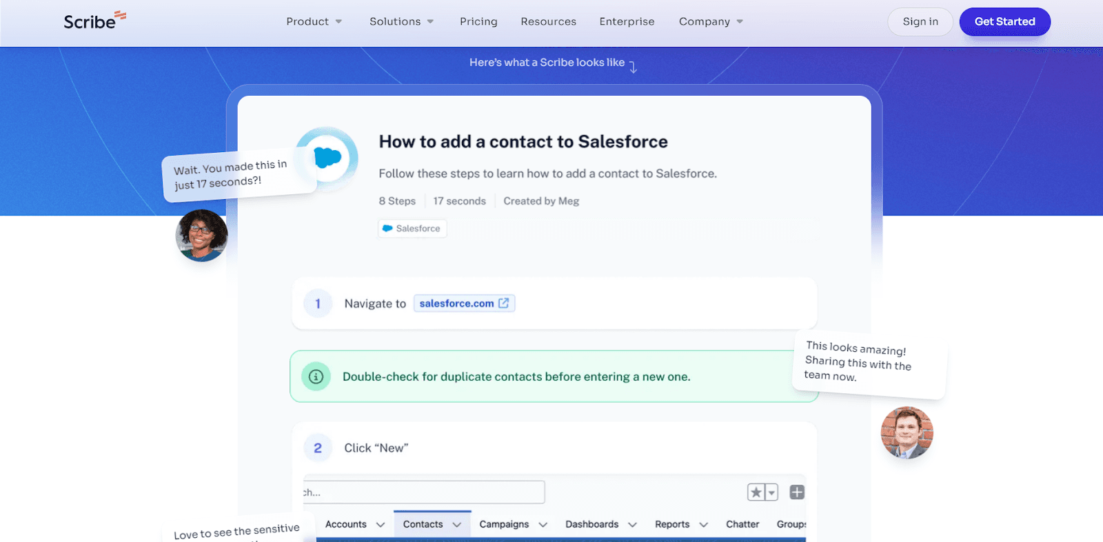 A screenshot of Scribe's website