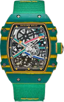 Richard Mille skeleton watch with green case and strap