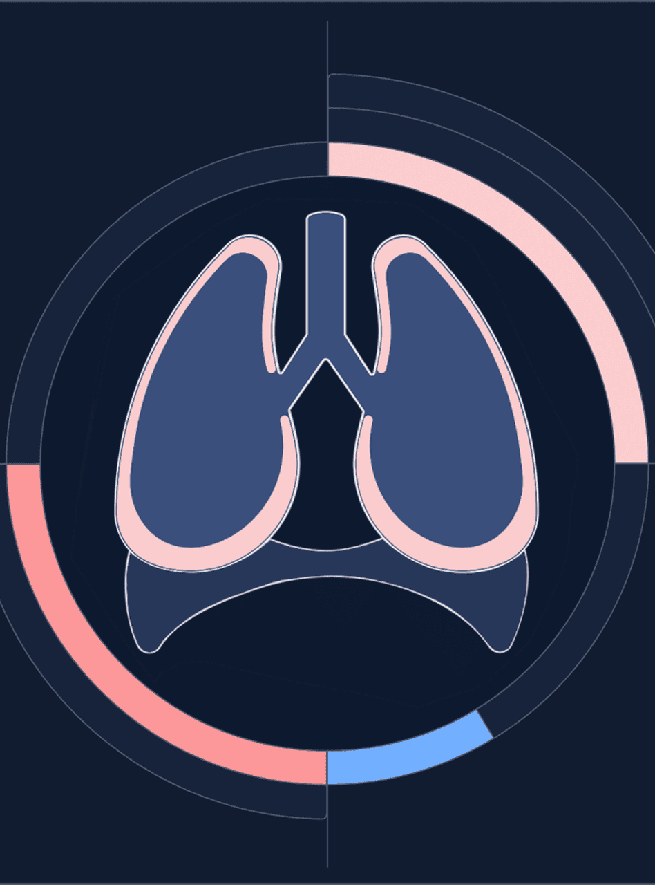 Lung graphic ringed by a coloured pressure gauge