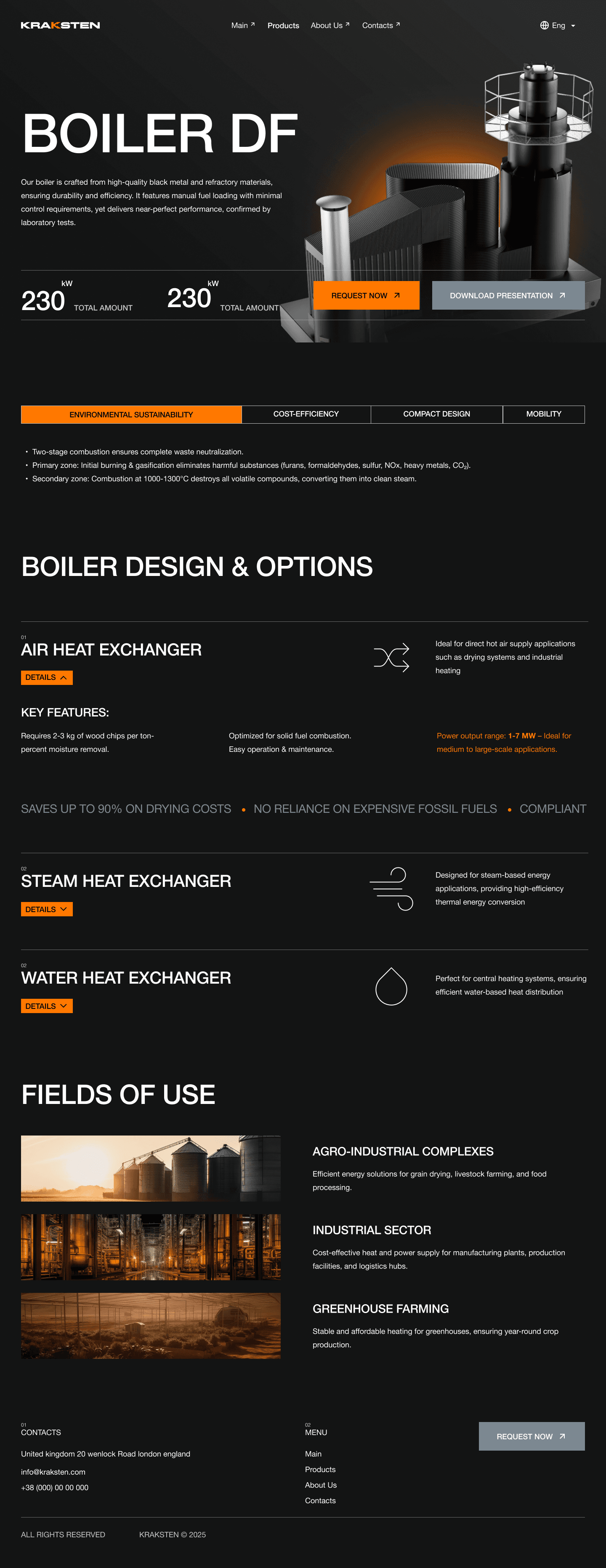 KRAKSTEN website — Boiler DF page