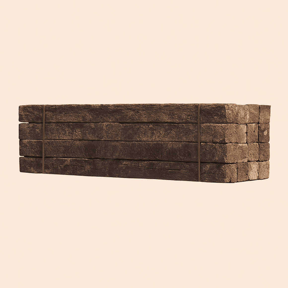 Heritage grade weathered railroad tie with authentic rustic character, ideal for decorative garden borders and vertical privacy walls.