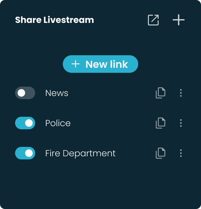 User Interface of the Share Livestream panel 