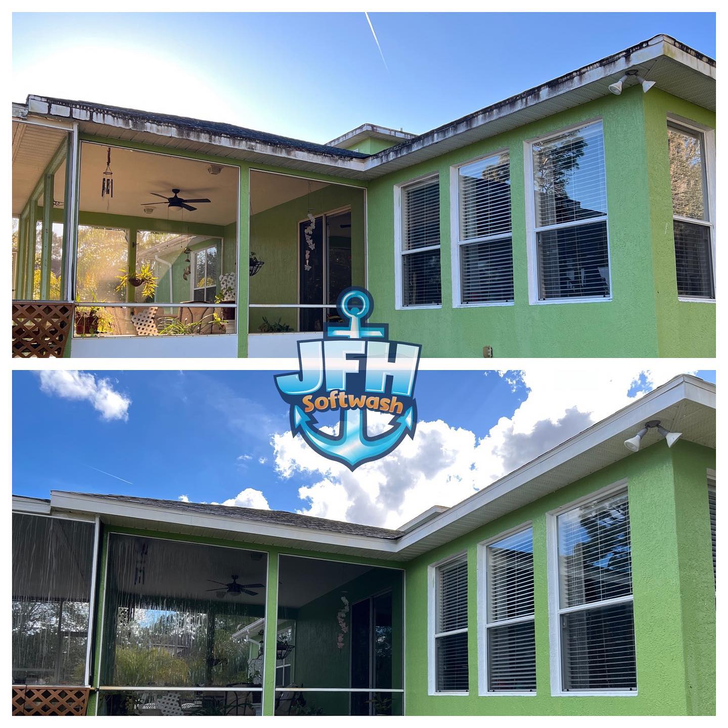 before and after picture of a house wash