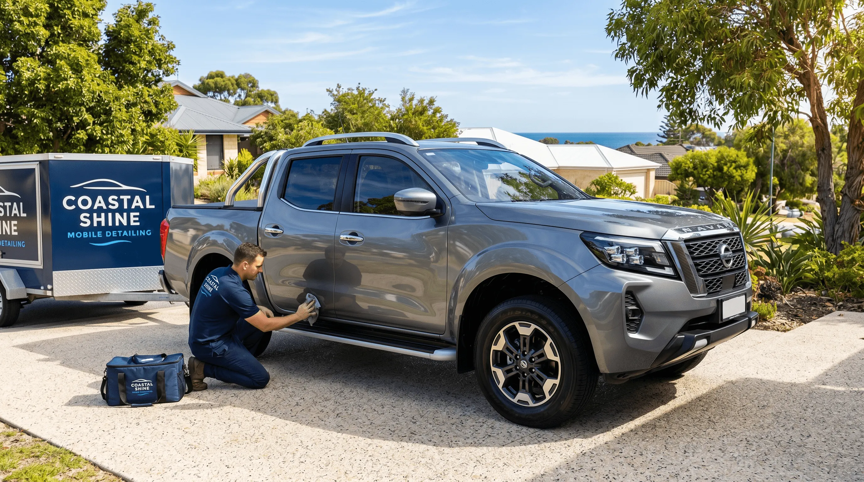 Detailer wiping down a car exterior during a Perth mobile detail