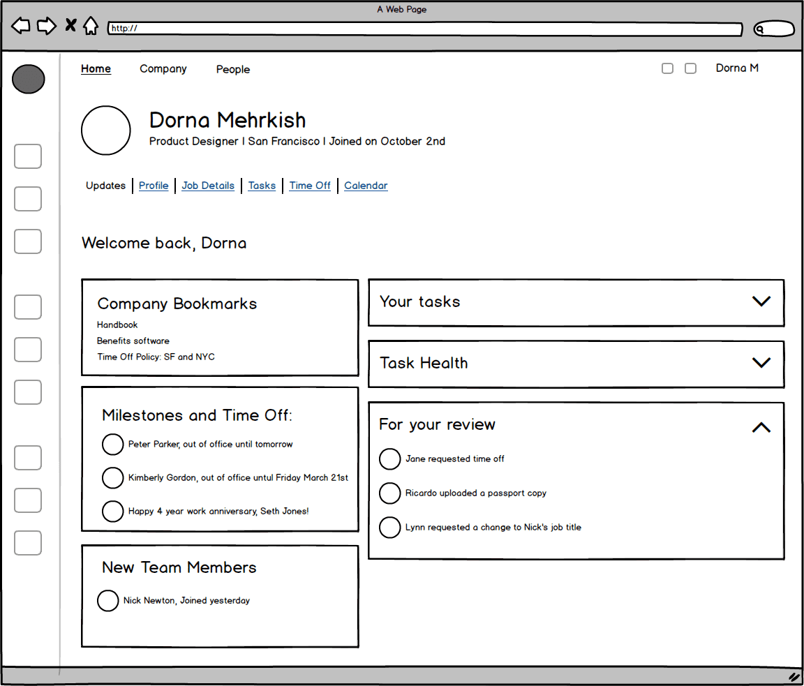 Updates Page wireframe variation C