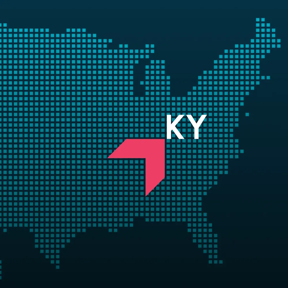 Map highlighting Kentucky with a red arrow, representing GIA Group, LLC truck insurance coverage area.