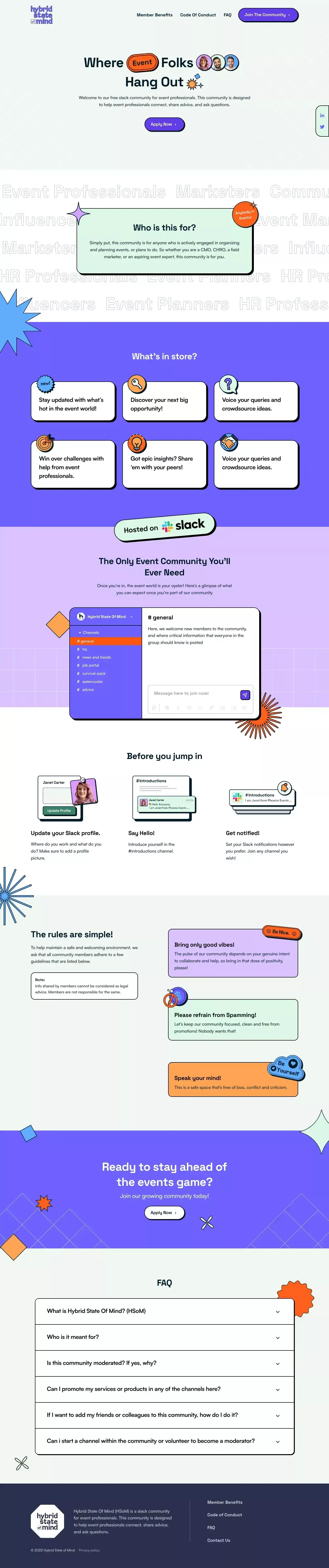 Join Zuddl's Slack Community Created To landing page screenshot showcasing Event and Tech design