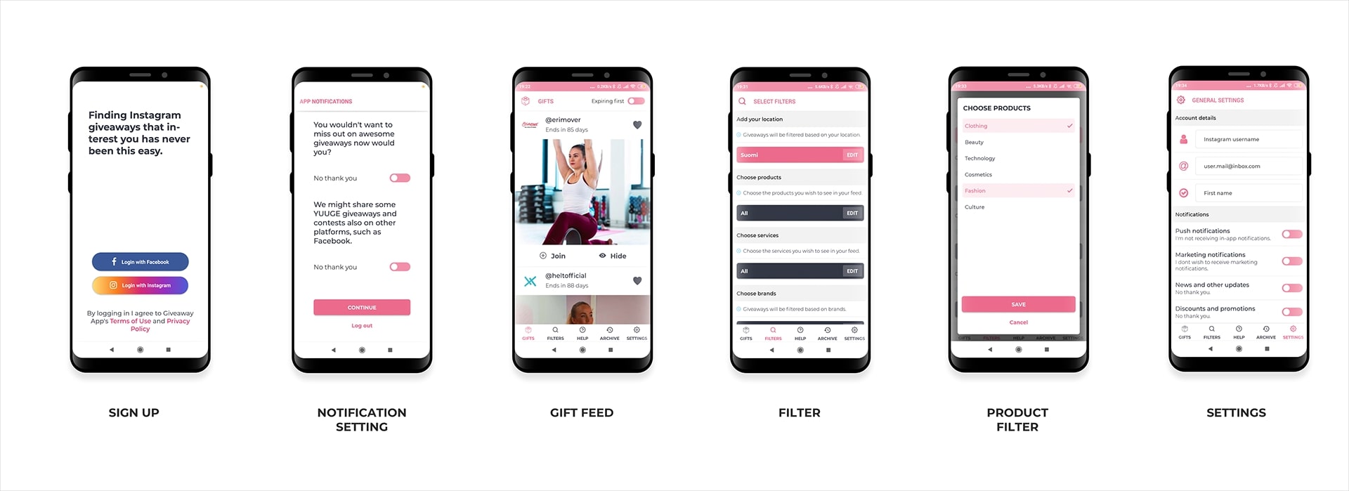 Giveaway App screens