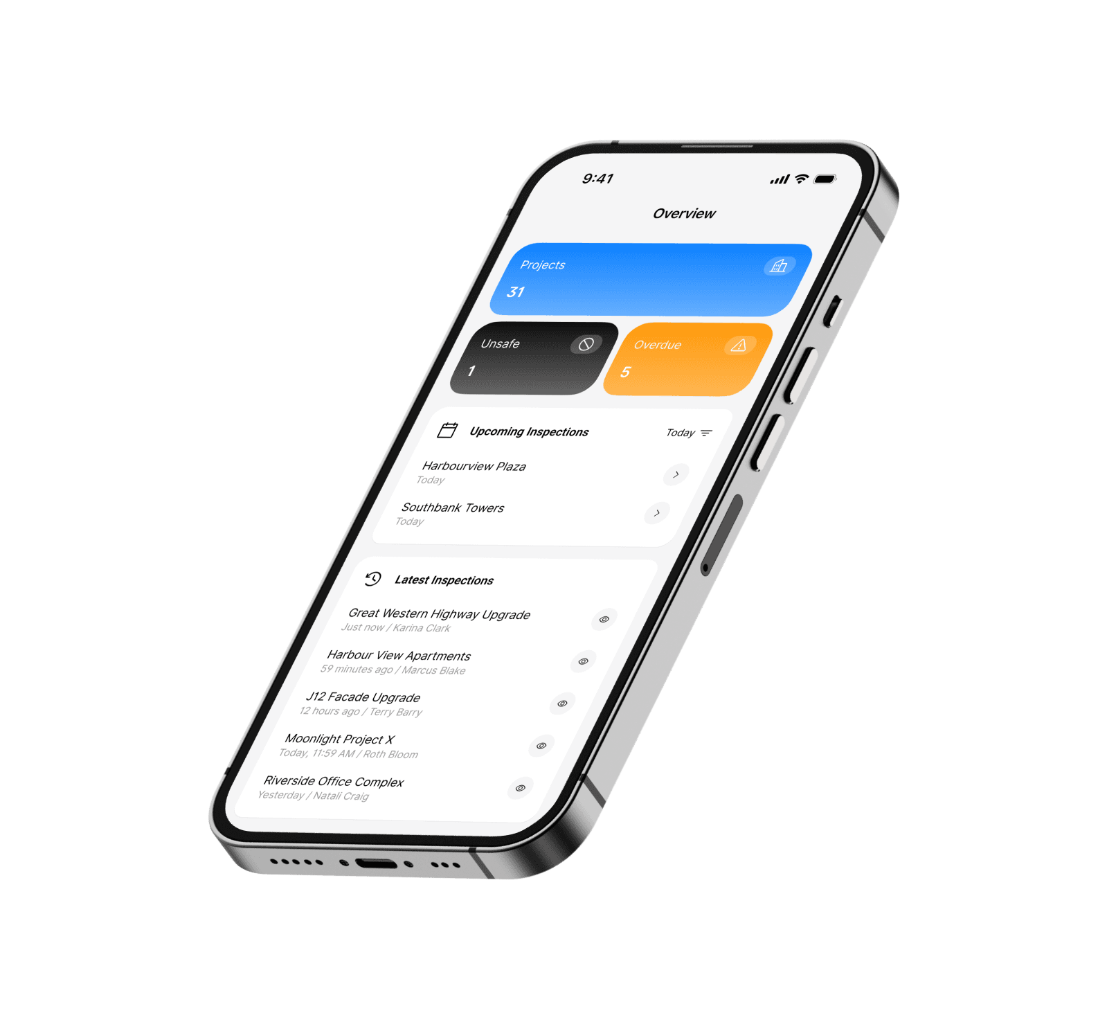 Scafflinq scaffold inspection app dashboard showing live scaffold status and overdue inspections