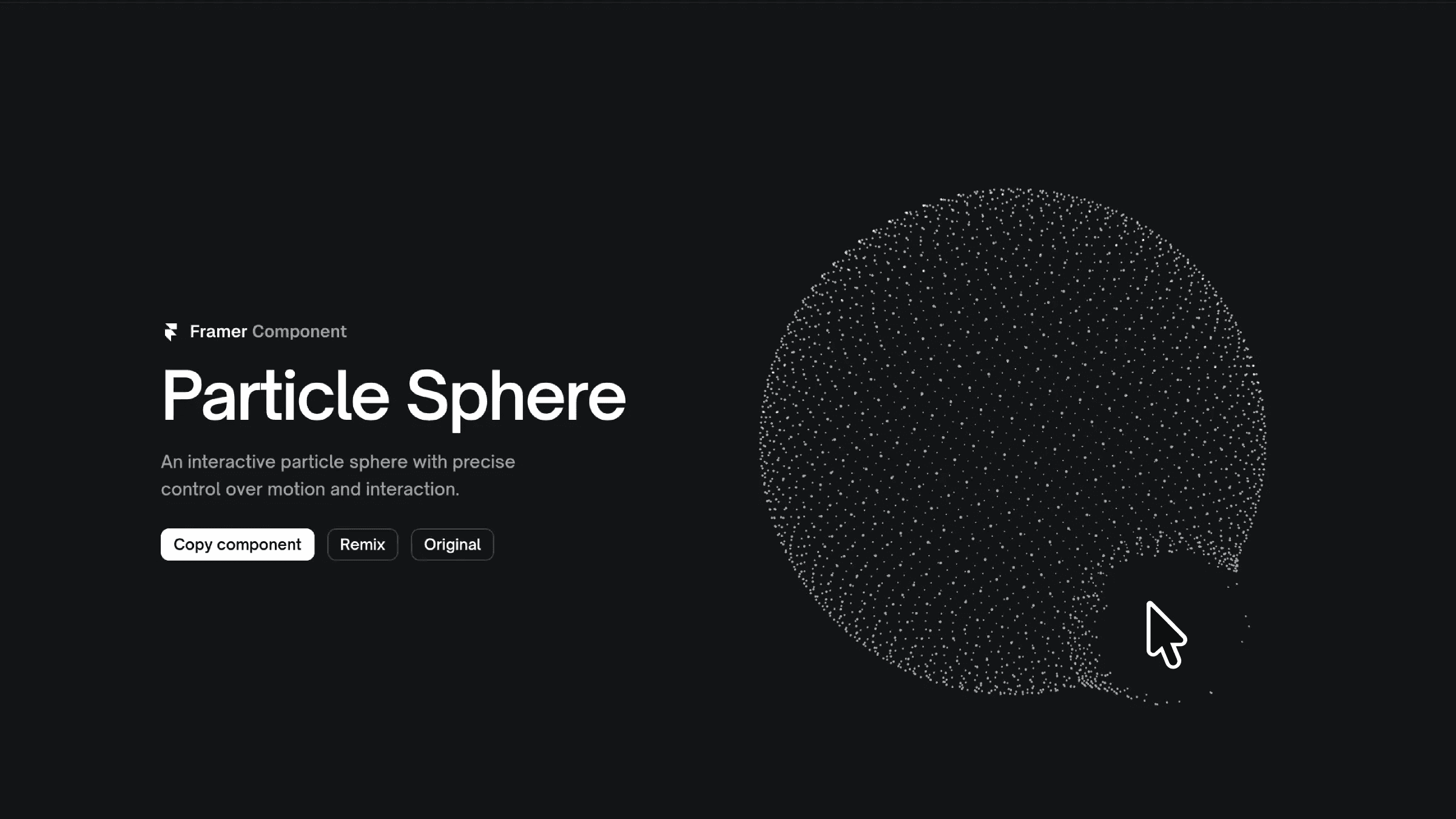 Framer particle sphere component with interactive motion control