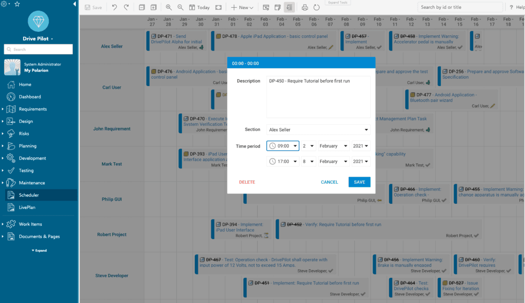 Scheduler dialog