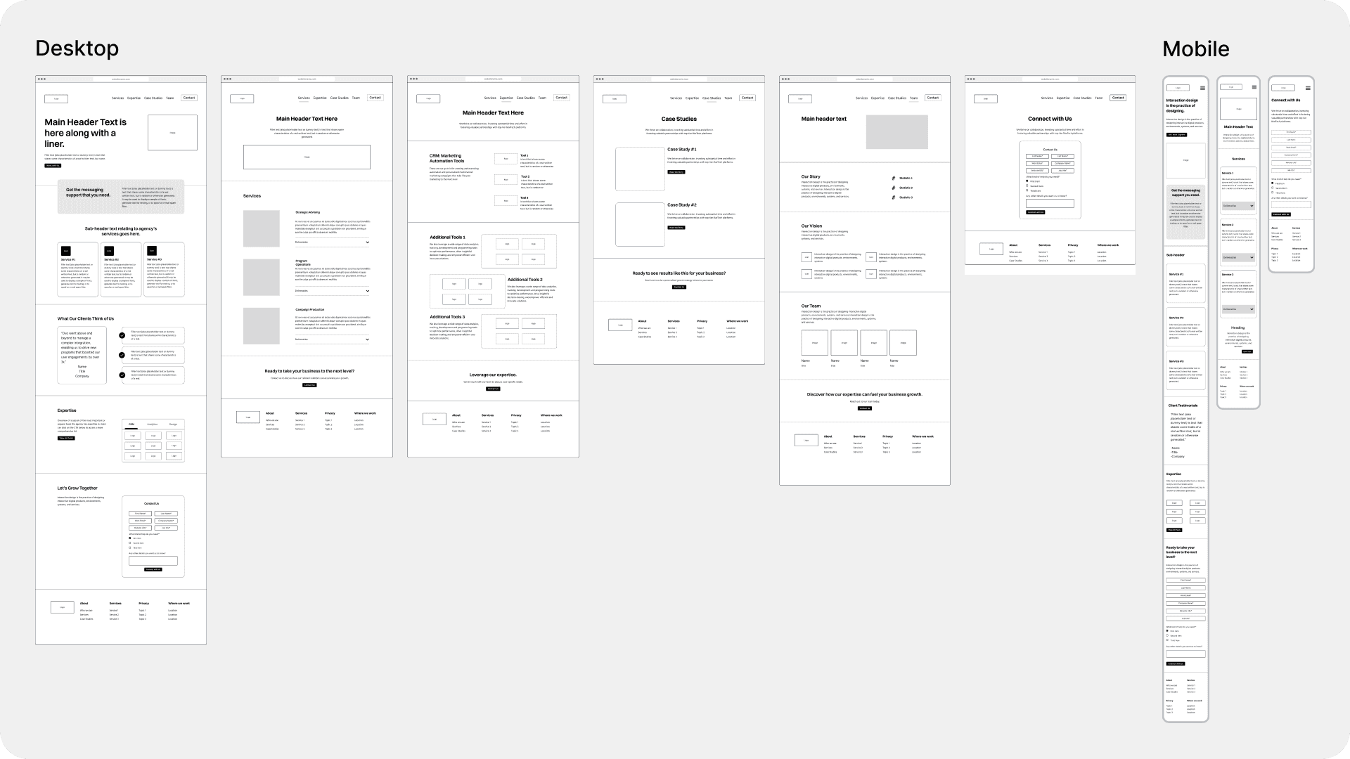 Low-fidelity wireframes illustrating the initial design concepts for desktop and mobile versions of the GROHAUS website.