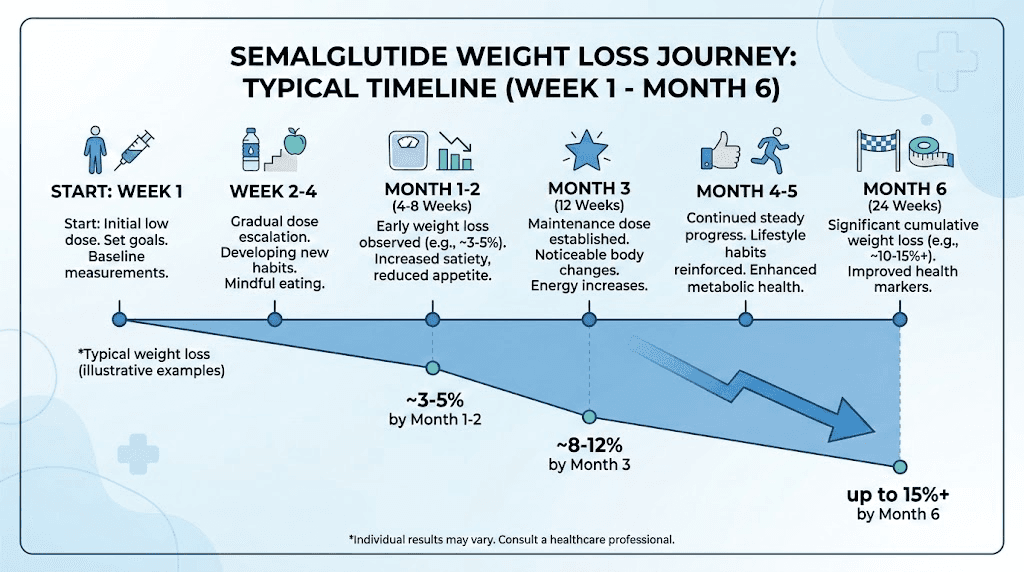 Semaglutide weight loss timeline and what to expect each month