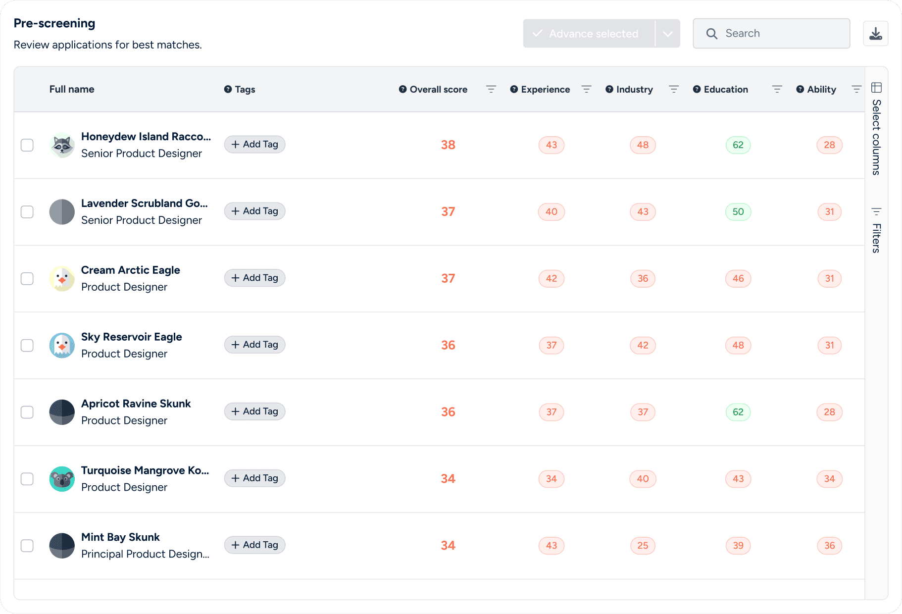 AI enhanced candidate filtering