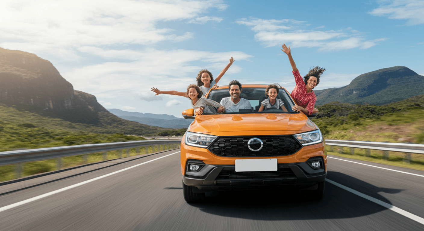 SUV driving along a coastal road