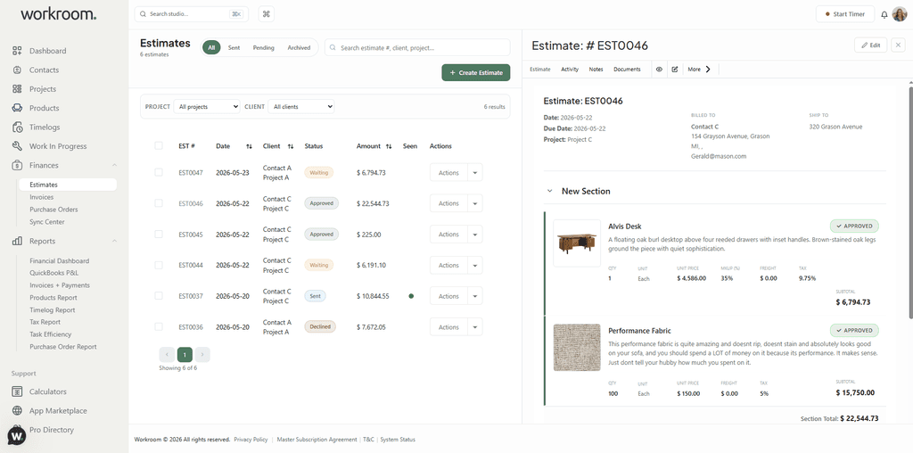 invoices, estimates and purchase orders screenshot
