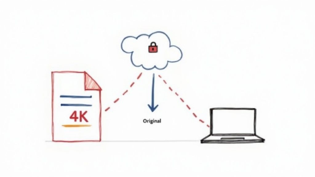 A progress bar showing a large video file being uploaded to the cloud.