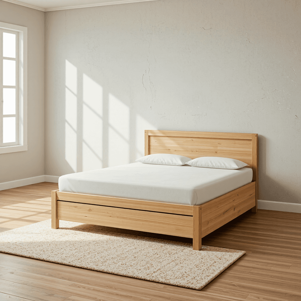 product photography of a single bed with a pull-out trundle