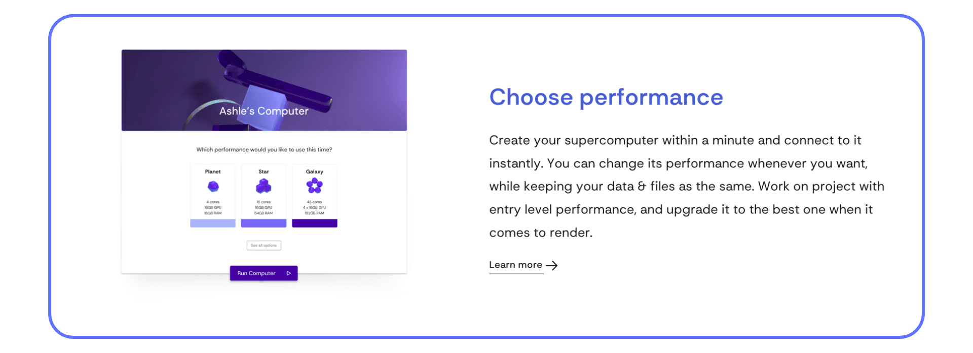 Vagon Cloud Computer dashboard showing performance tiers for running heavy Revit projects
