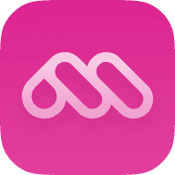 The letter "m" logo displayed prominently on a vibrant pink background.