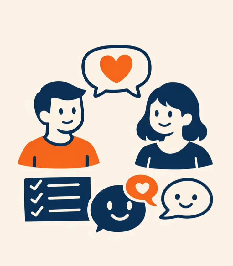 graphic-two-people-talking-with-heart-speech-bubble-checklist-and-chat-icons-on-light-background