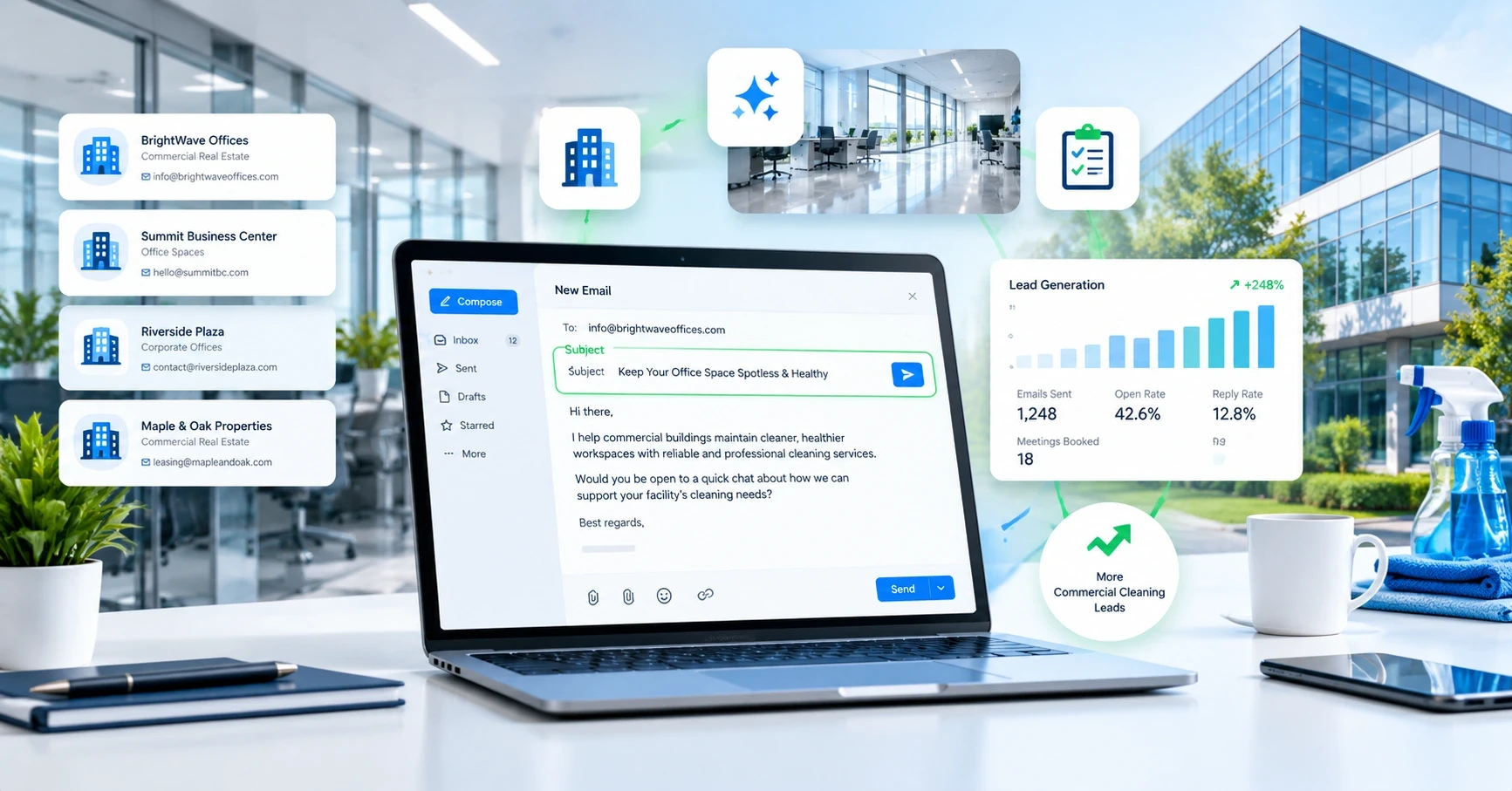 Best cold email subject lines for commercial cleaning leads showing email outreach and business lead generation strategy