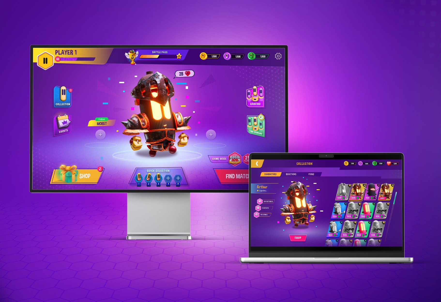 Image with a big purple logo and black background