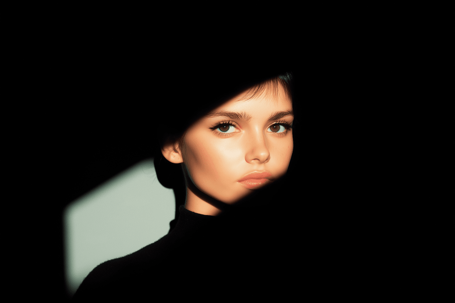 Mysterious silhouette with dramatic lighting and shadows, face blurred for anonymity, creating an intriguing and introspective mood.