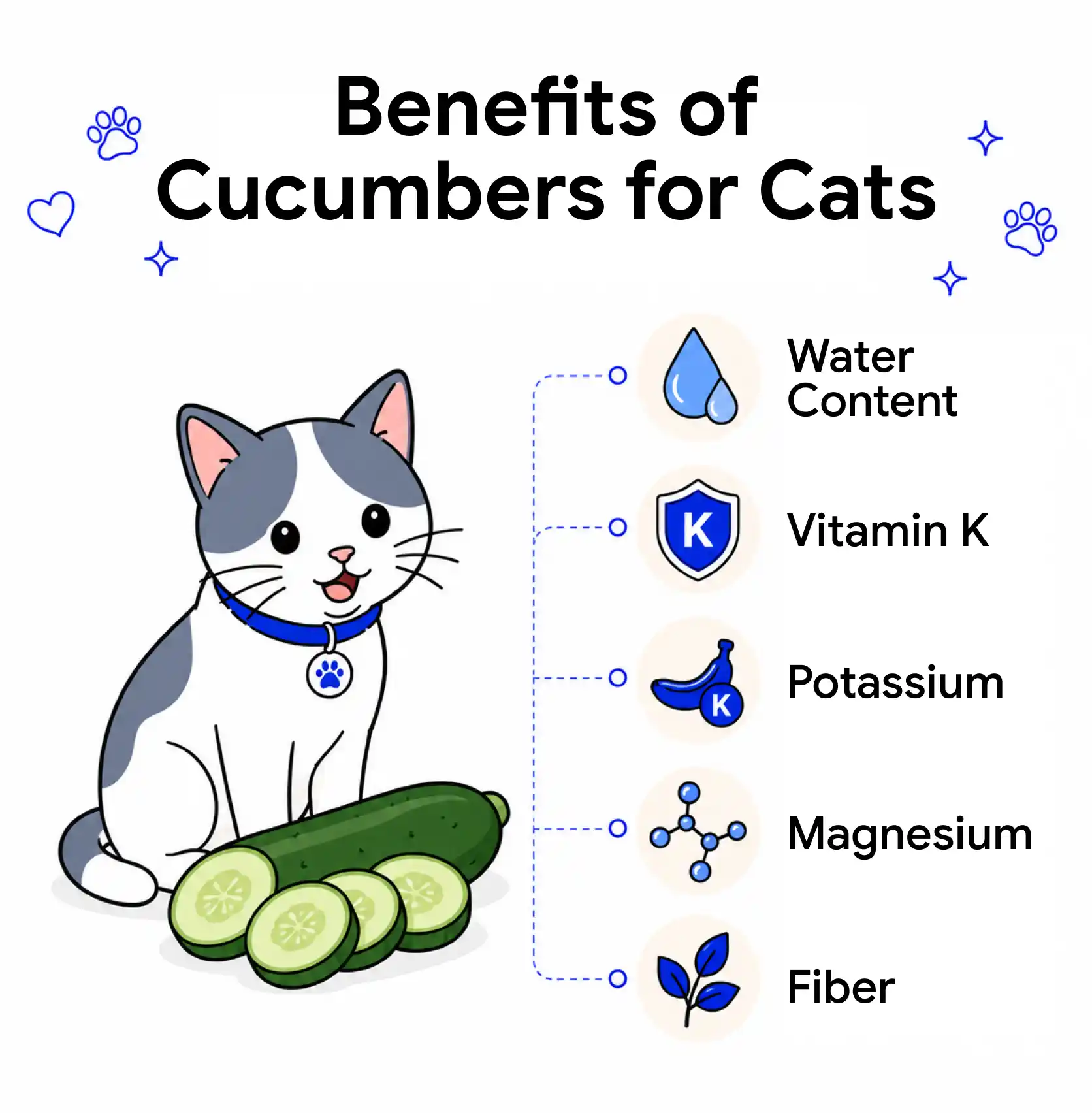 An infographic showing the benefits of cucumbers for cats. 