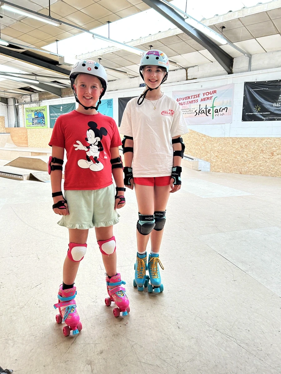 A girl skating at The Skate Farm girls-only session in Haywards Heath, Sussex