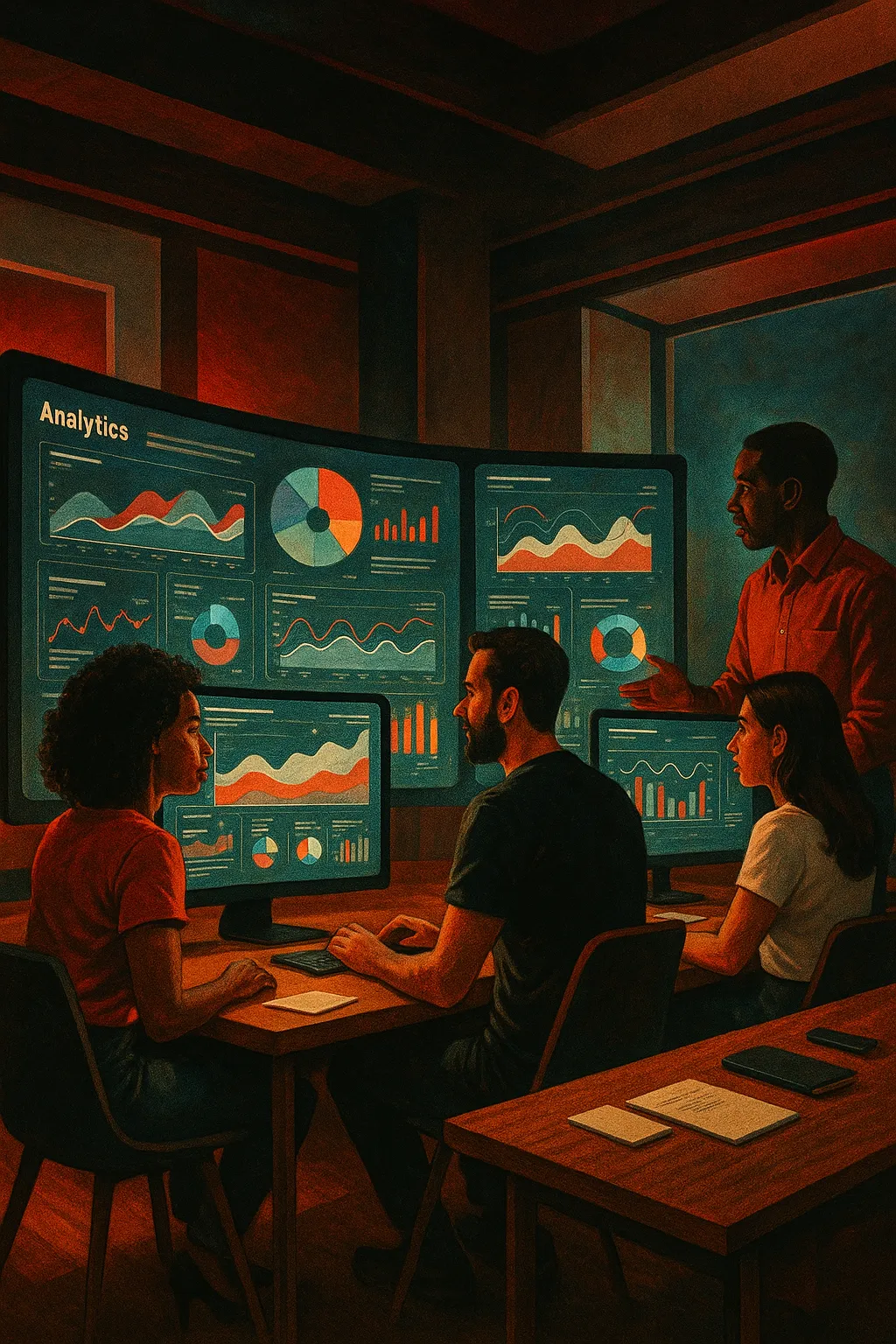 Team at RockN' Socials analyzing data; Digital Marketing Agency insights.