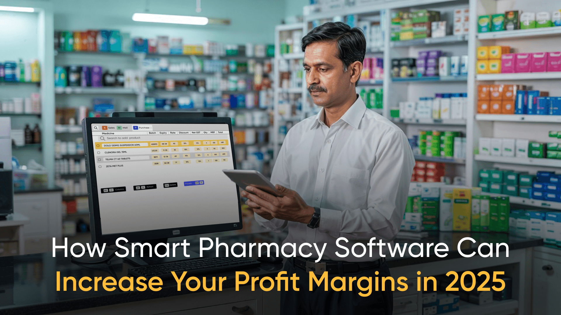 Indian pharmacist using smart pharmacy billing software to increase profit margins