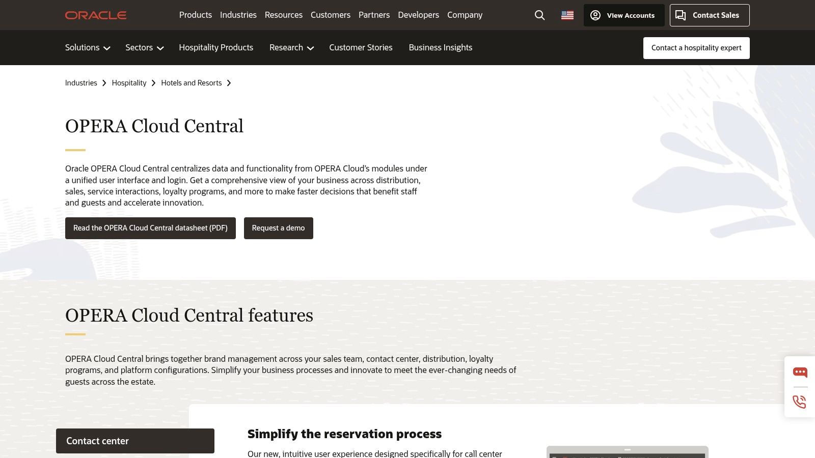 Oracle Hospitality OPERA Cloud interface showing property management features