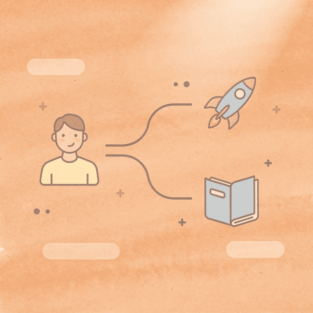 Content strategy icon splitting into traditional SEO and AI optimization paths