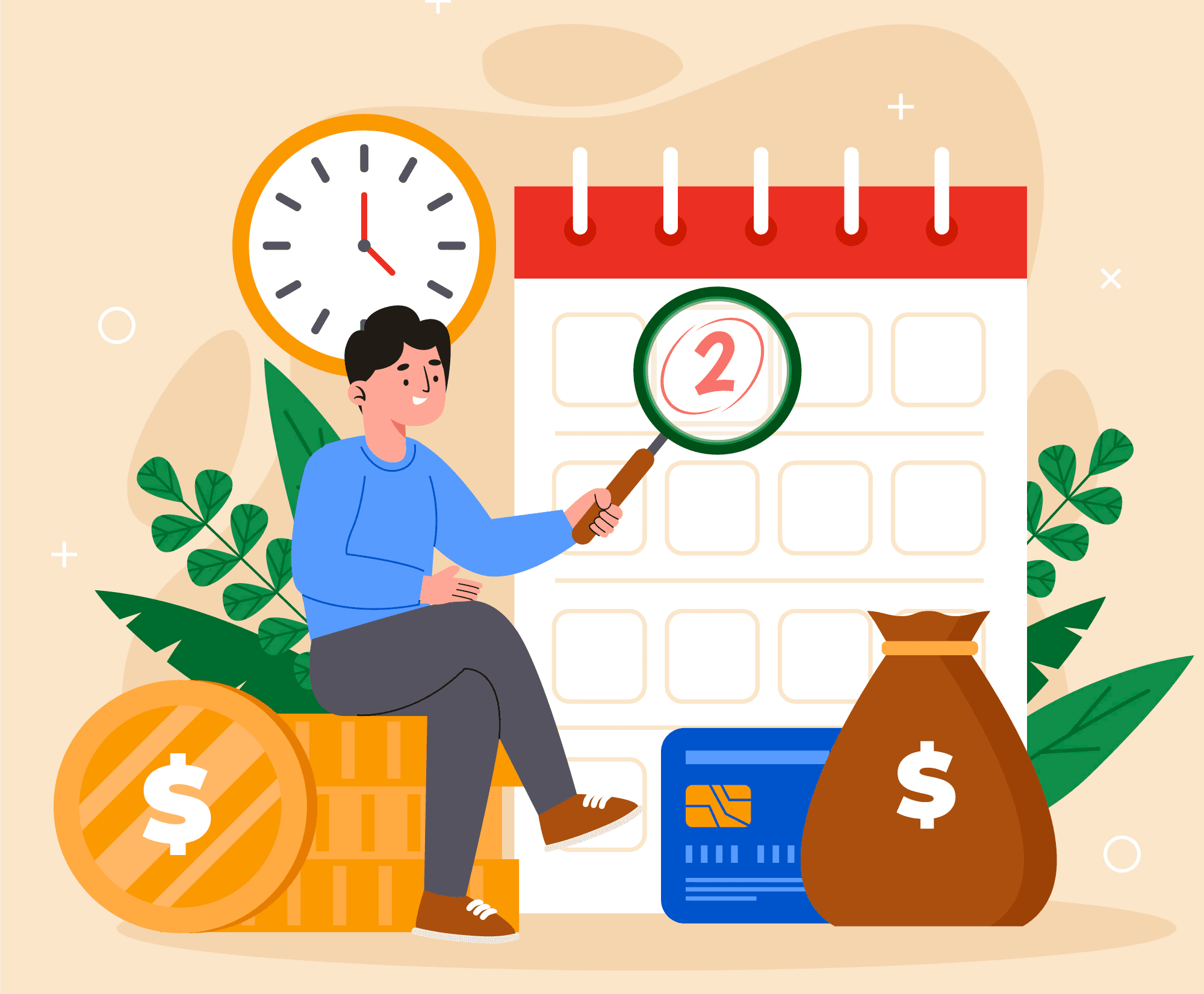 An employee pointing to payday, showing an illustration of the payroll process.