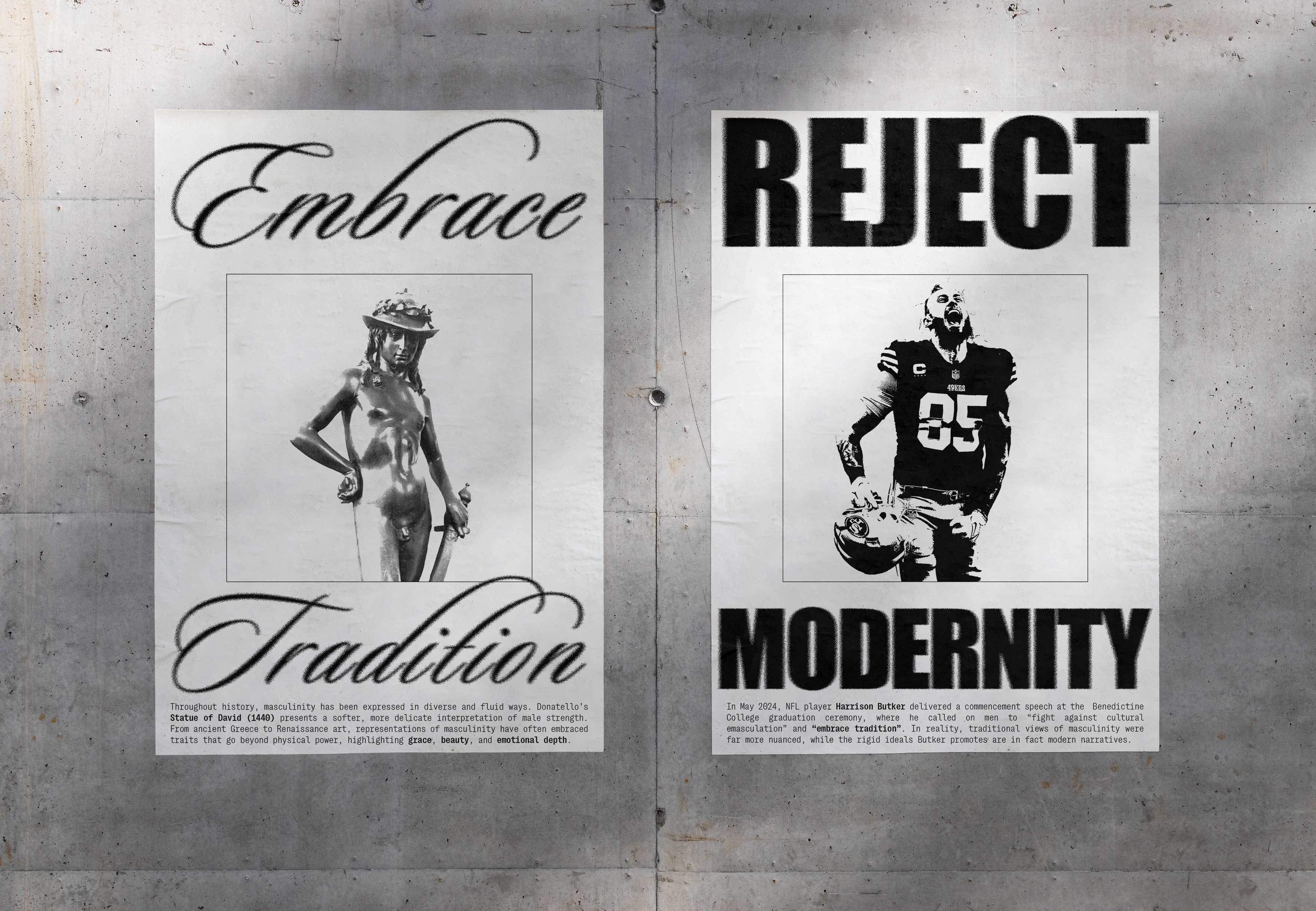 A mockup of 2 posters on a wall