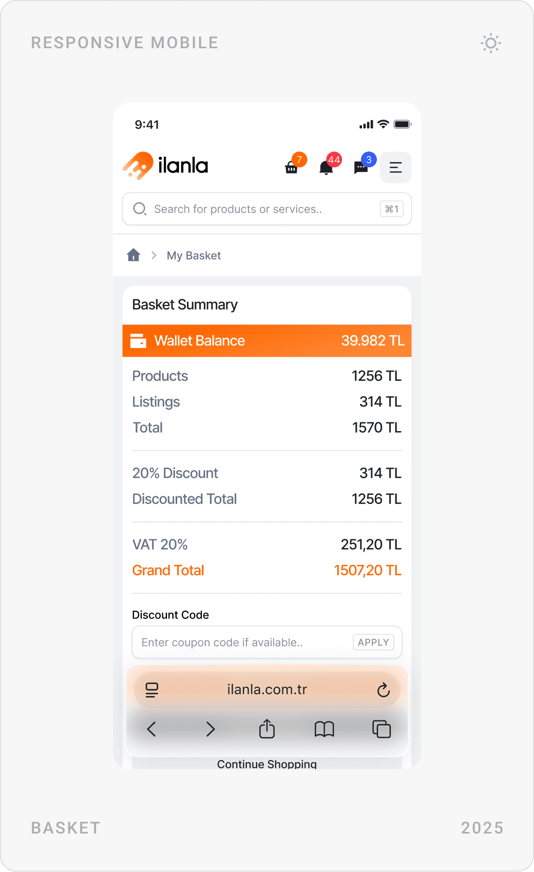 Clean Mobile Gaming Basket Summary Design