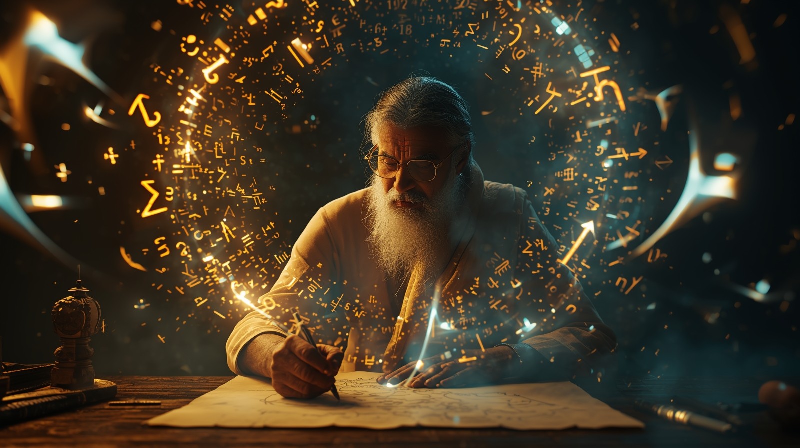 Bhaskaracharya writes on a parchment