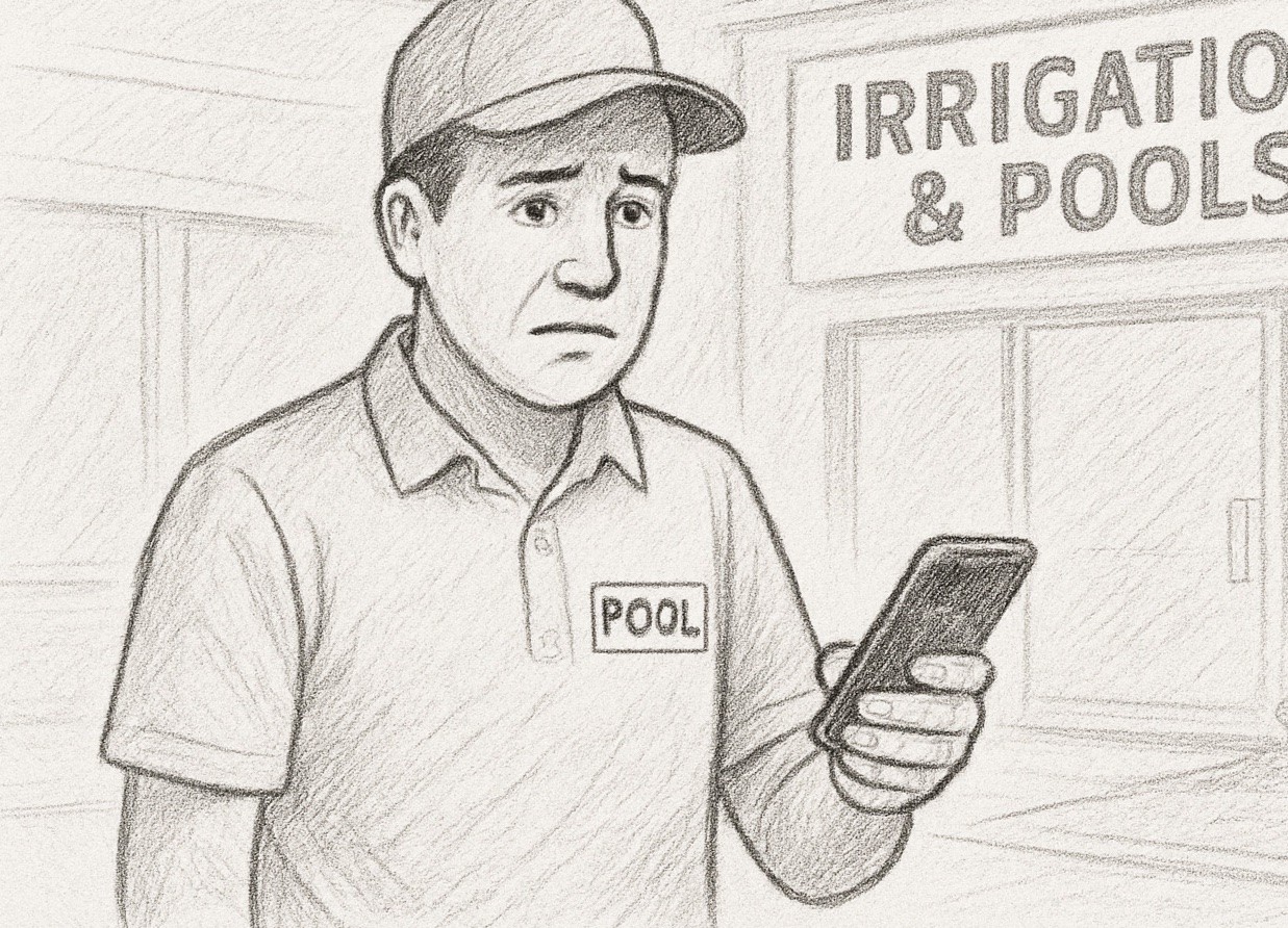 Poolie looking at phone