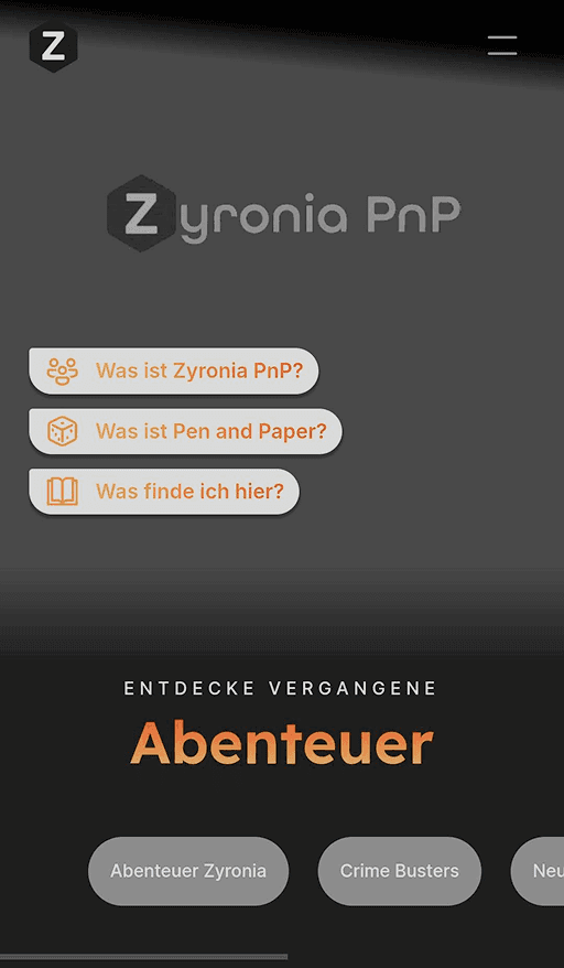 zyroniaPnP Website Homescreen