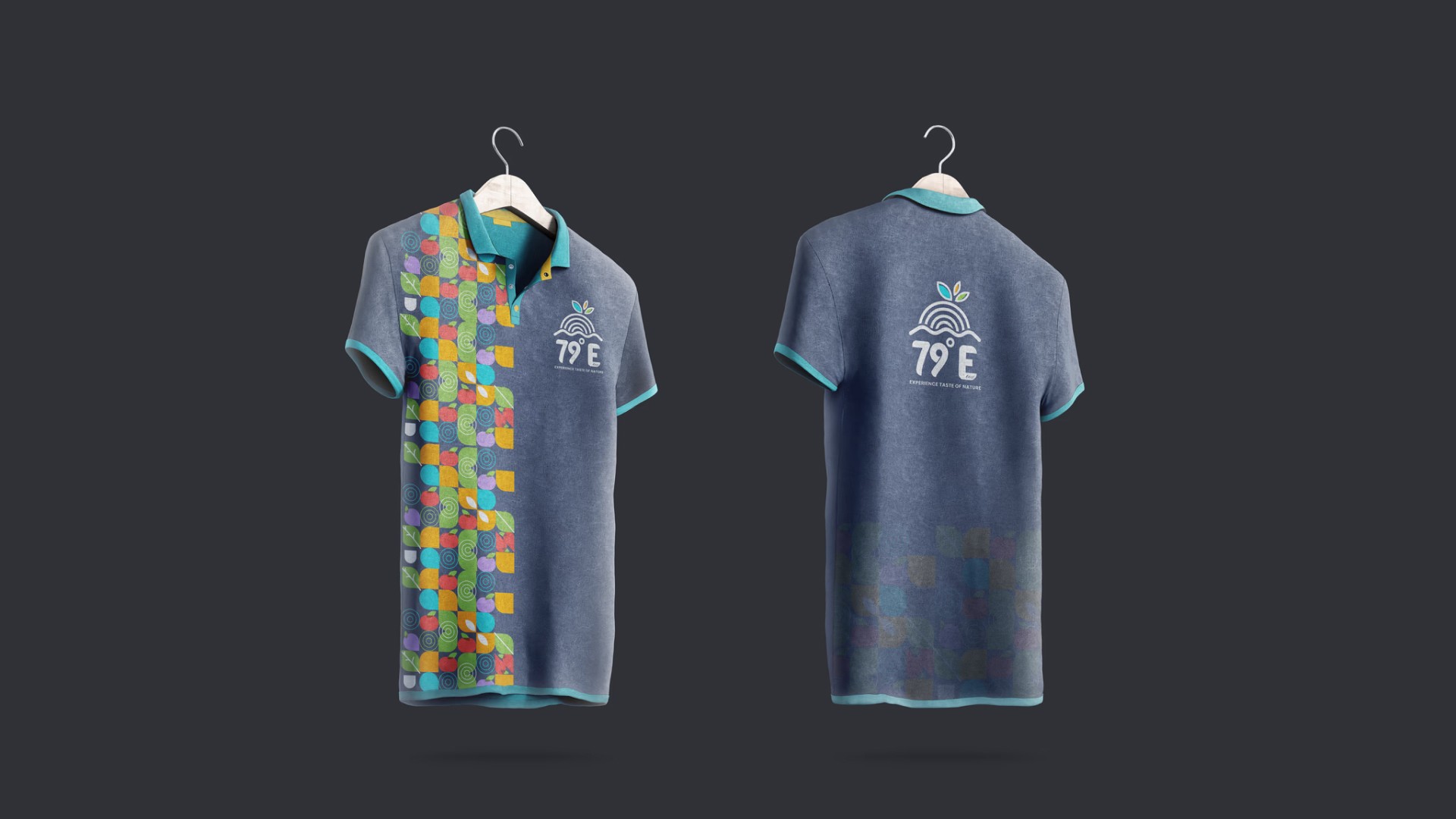 79E brand identity on branded polo shirt and apparel — Penguincil Design