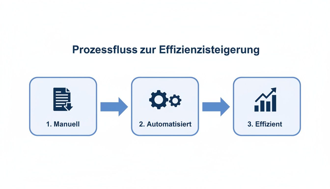 Prozessflussdiagramm von manueller zu automatisierter und effizienter Prozessabwicklung zur Effizienzsteigerung.