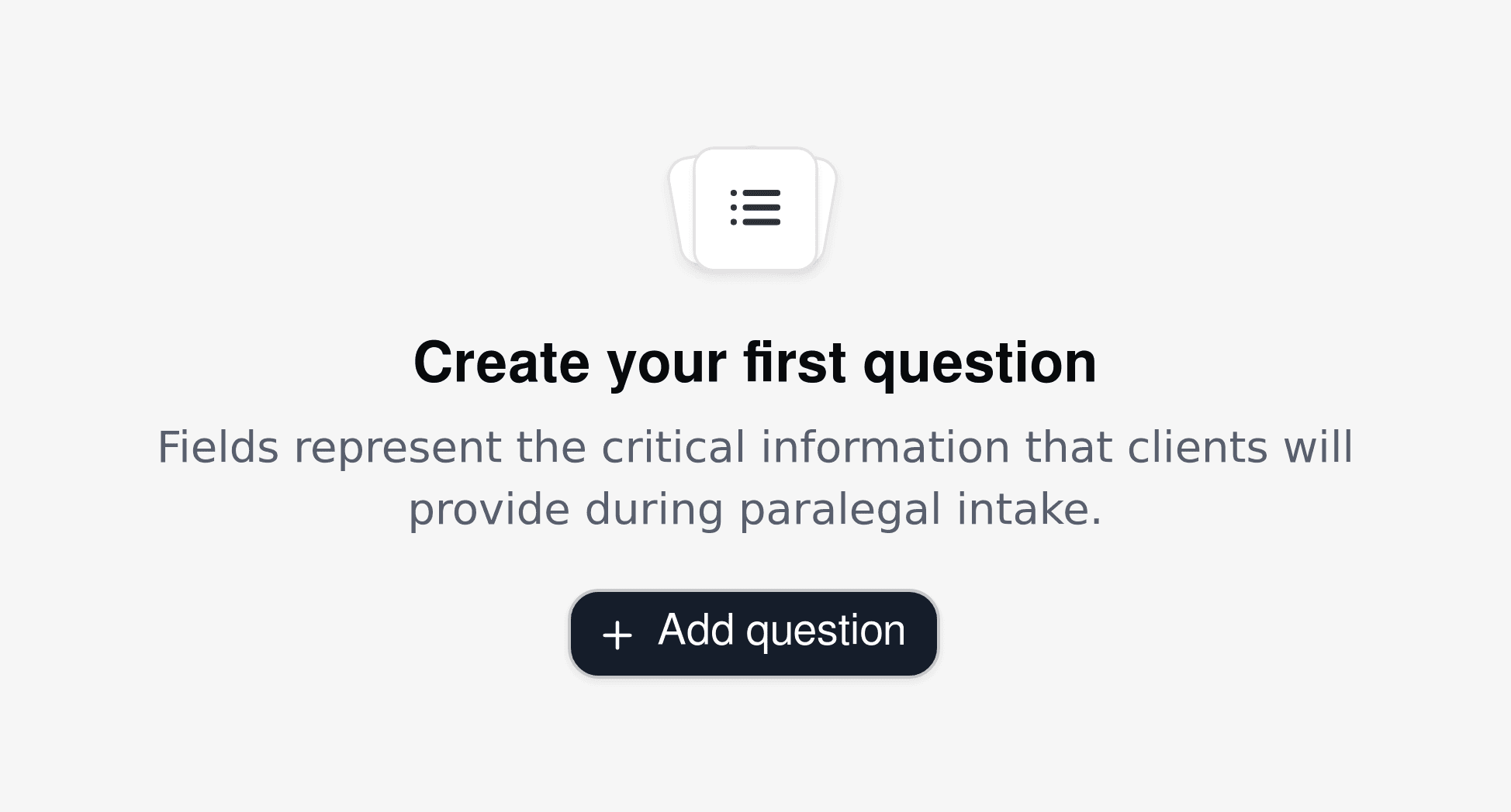 Create form template for paralegal client intake, showing fields for legal case details.