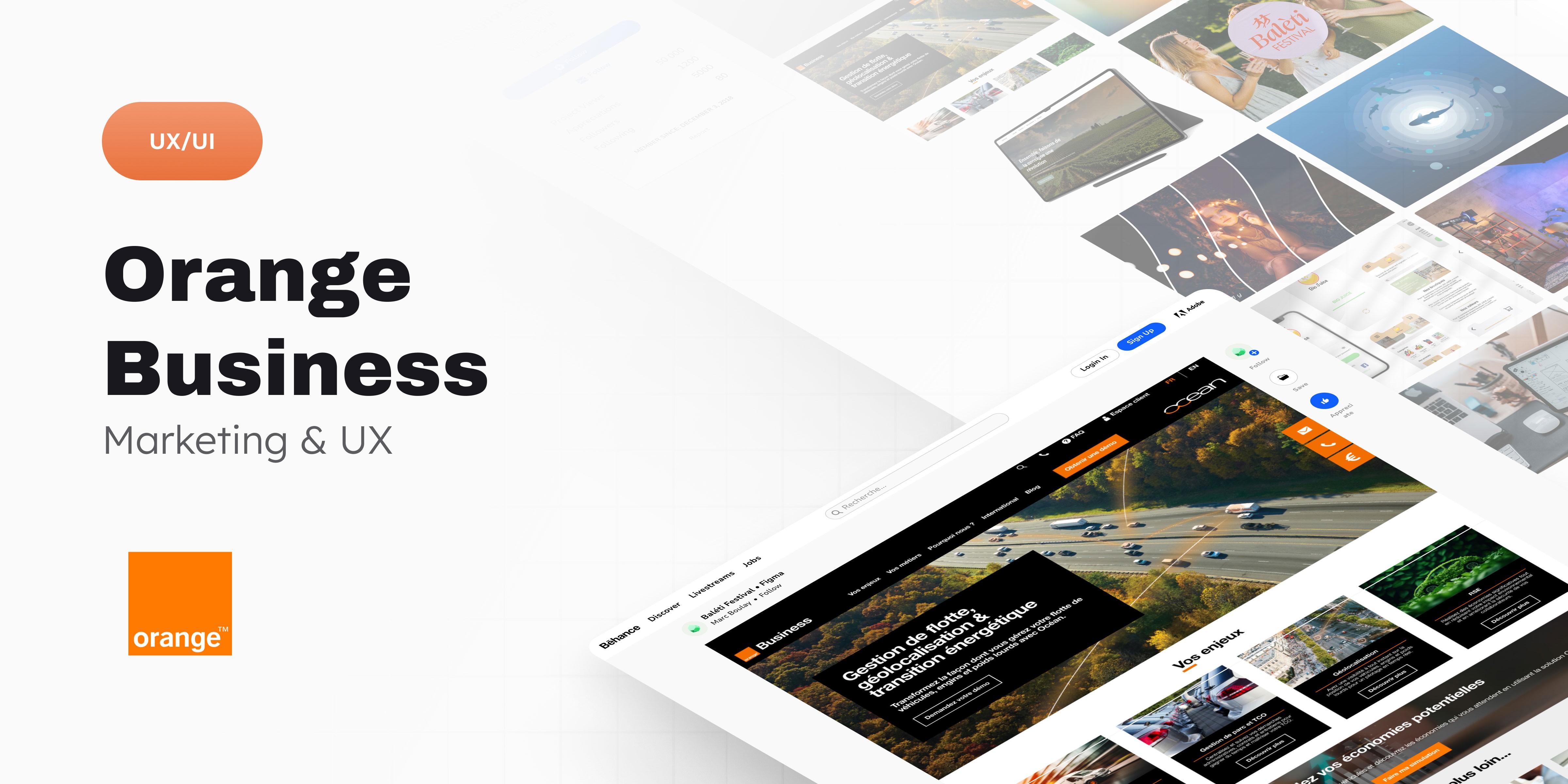 Aperçu de la refonte du site Ocean (Orange Business) réalisée par The Digital Journey, centrée sur l’expérience utilisateur et la performance des services de gestion de flotte d’entreprise.
