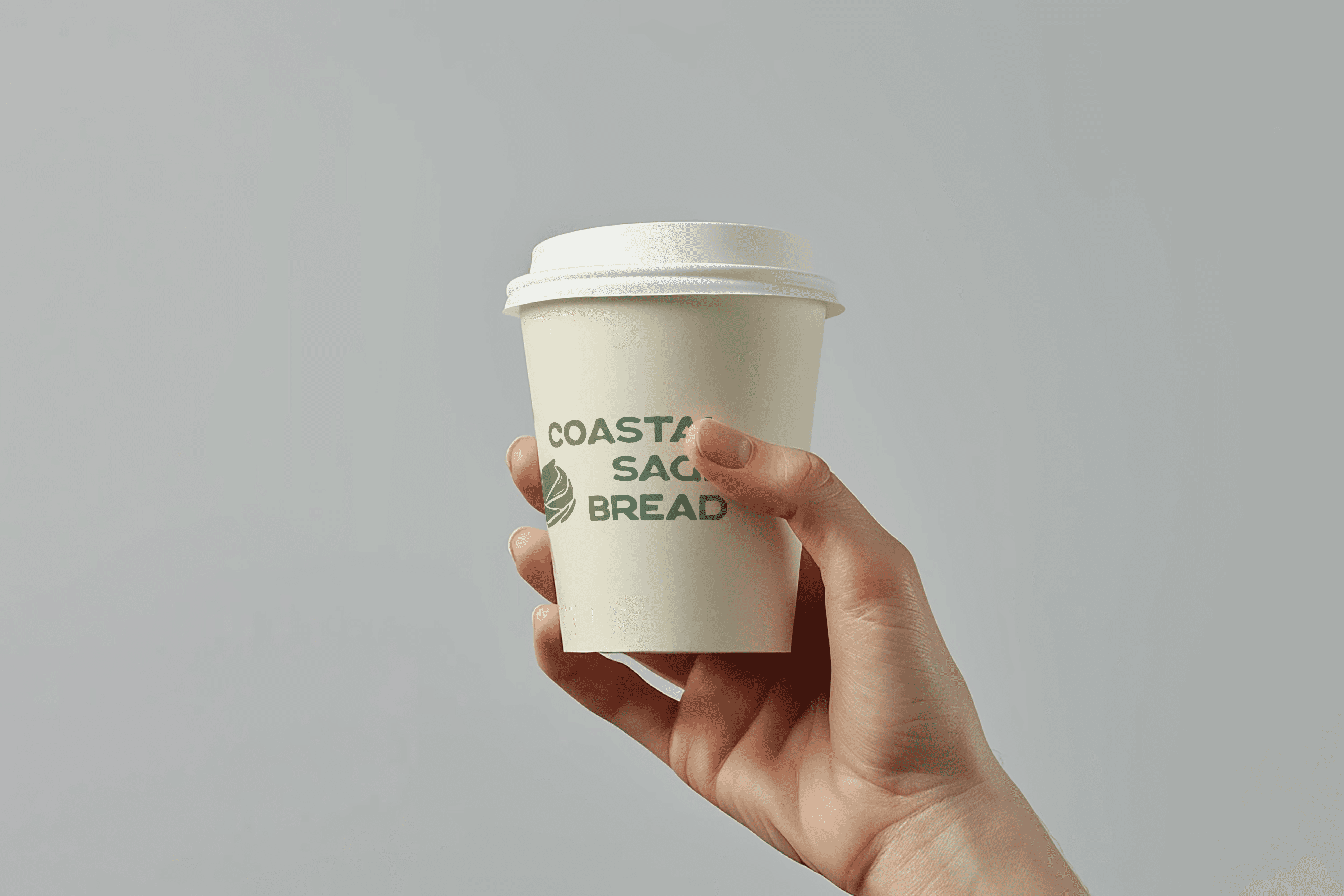 coastal sage mockup of a coffee cup with the logomark imprinted in sage