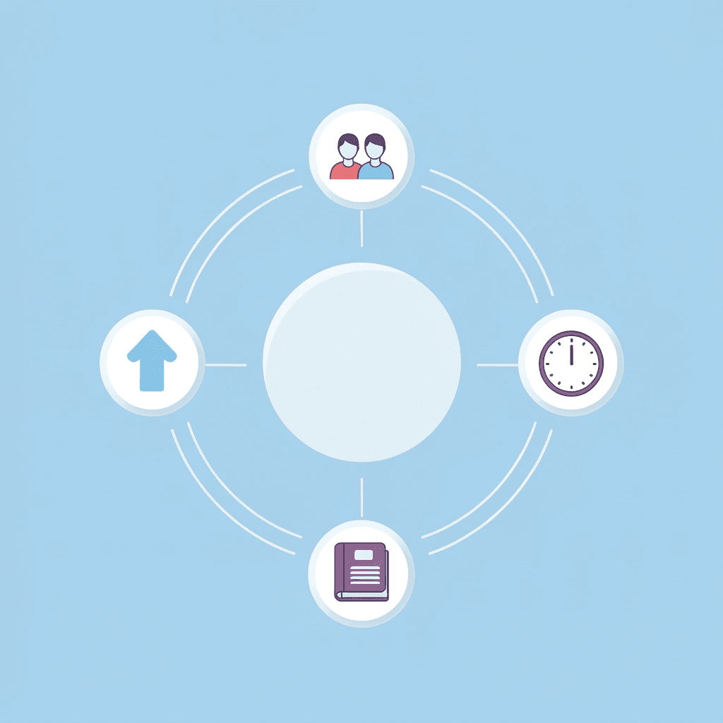 Three interconnected elements for preschool preparation: daily routines, independence building, and peer interaction, all leading to preschool readiness