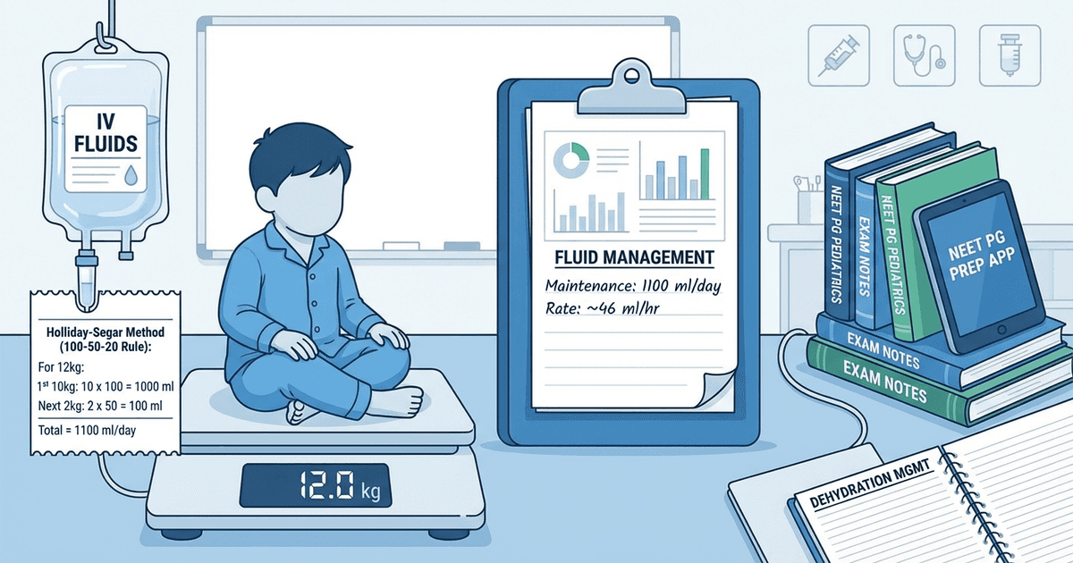 Cover: 12 kg Child Dehydration: Holliday-Segar Formula Explained for NEET PG Pediatrics 2026